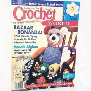 Crochet World Magazine Aug 2002 I Love America Patriotic Banner Pot Holders